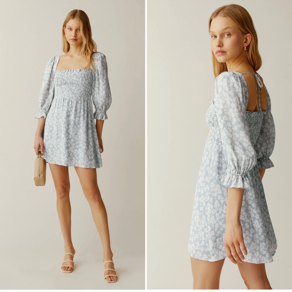 Reformation Zaria Mini Dress in Sofie Light Blue Floral Medium
